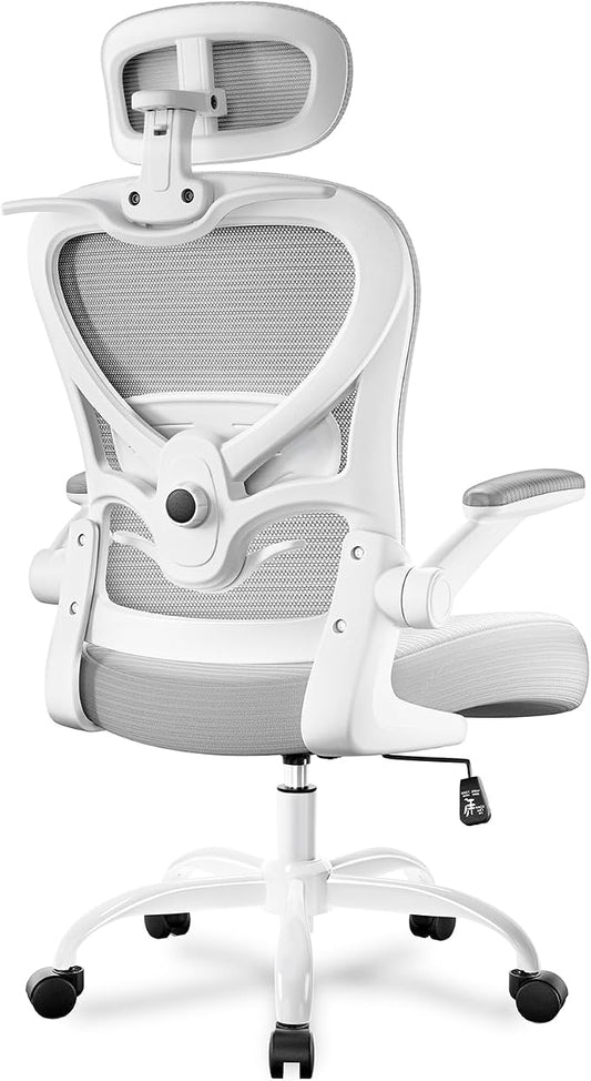 Freepub Ergonomic Office Chair with Headrest 3D, Mesh Office Desk Chair with Adjustable Lumbar Support, Computer Chair with Flip up Armrests, 350LBS Capacity - Design for Home/Offices - Grey