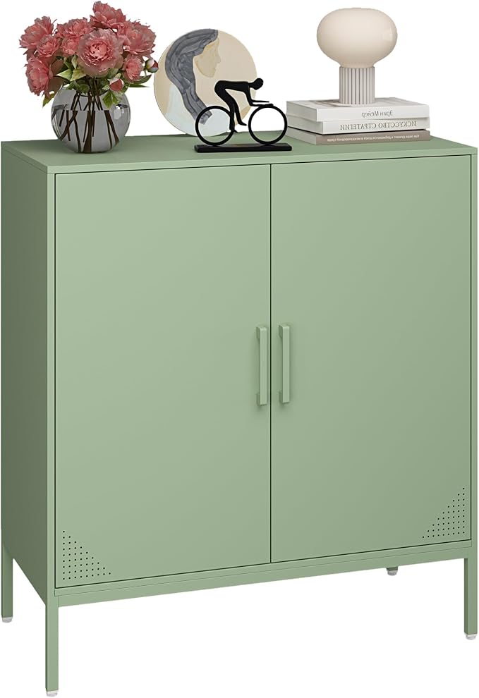 Metal Storage Cabinet,Storage Locker Cabinet with Shelves 2 Door Lockable Cabinet Green Locking Tool File Cabinet Sideboard for Office, Garage, Bathroom