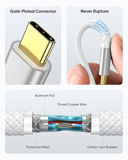 SUNGUY 10Gbps Android Auto USB C Cable, 1.5FT 3A USB 3.1 Gen 2 Fast Charge & Data Transfer USB C CarPlay Cable for iPhone 17 16 15 Pro Max, Galaxy S24 S23 S22 Ultra, SSD (White)