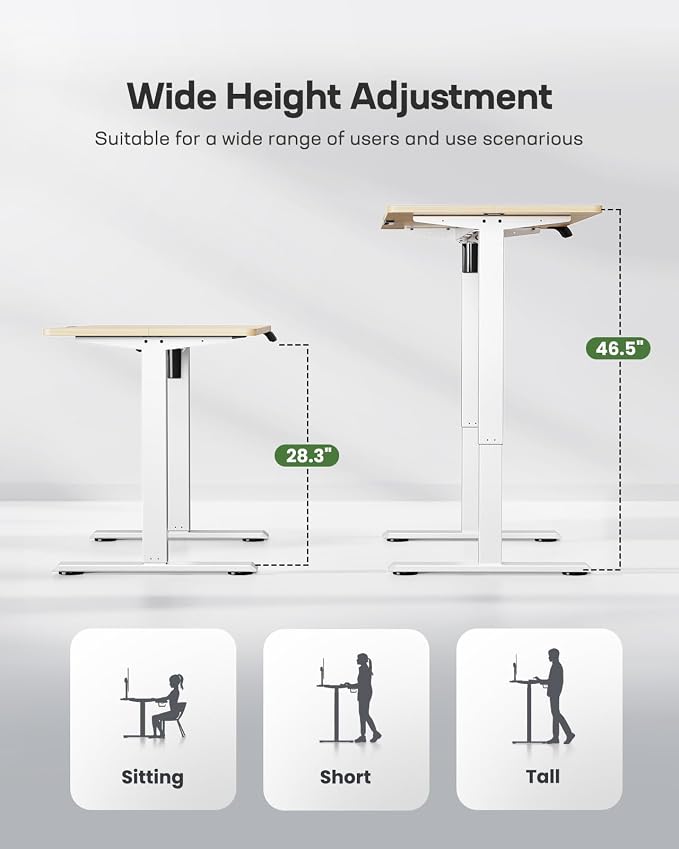 Marsail Electric Standing Desk, Adjustable Height Stand up Desk, 40 x 24 Inches Sit Stand Home Office Desk, Computer Desk, Maple
