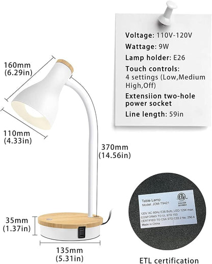 LALISU Metal Desk Lamp Wireless Charging Table Lamp Touch Reading Lights Arc Desk Lamps for Bedroom, 3 Way Dimmable Bedside Lamp with USB Charging Ports Lamp for Study Room and Office (Touch-White)
