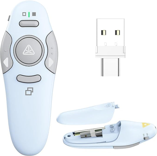 QUI Presentation Clicker Wireless Presenter Remote Clicker for PowerPoint Presentation Remote, PowerPoint Slide Advancer for Mac/Windows/Google Slide/Keynote, Blue, A-C