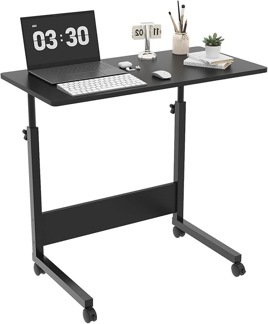 VINGLI Portable Computer Workstation, Standing Desk Adjustable Height, Small Computer Desk w/Rolling, Sit Stand Laptop Desk TV Tray for Bed Sofa Hospital Reading Eating, Black, 31.5"