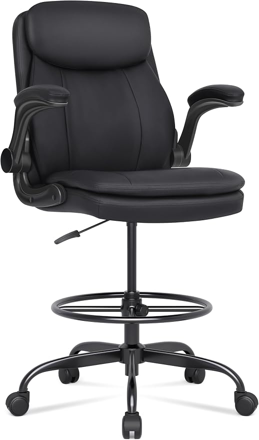 Misolant Drafting Chair, Tall Office Chair for Standing Desk, High Leather Executive Office Chair with Adjustable Height and Flip-up Armrest for Counter Height Desk