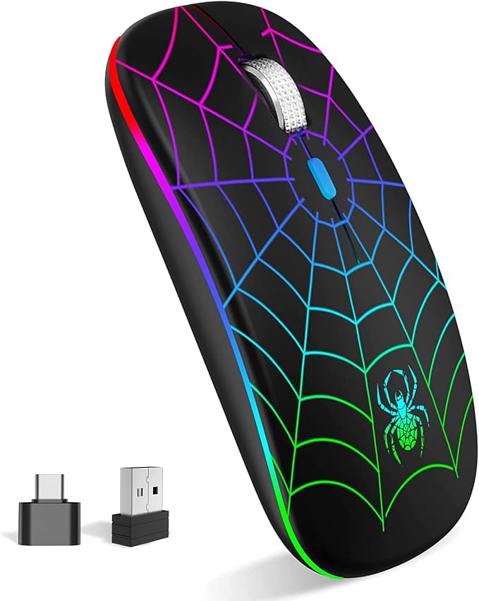 MMK for Wireless Mouse, Led Mouse Portable Mobile Optical Cordless Mouse with USB and Type C Receiver, 3 Adjustable DPI Wireless Computer Mouse for Mac Book, Laptop, Desktop,Windows, PC - Black