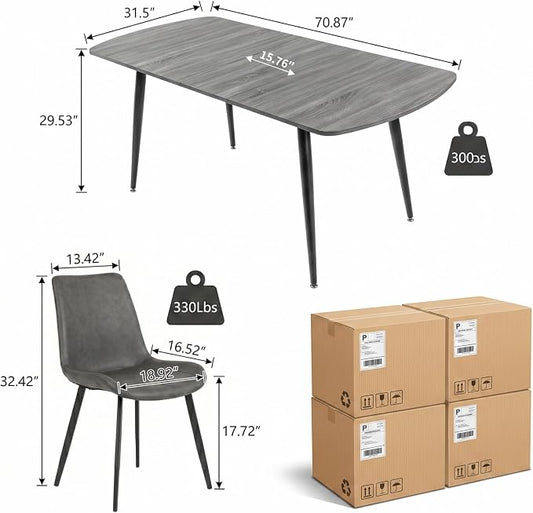 HIPIHOM 7-Piece Extendable Dining Table Set for 6, 55.1" to 70.87" Expandable Kitchen Table with 6 PU Leather Dining Chairs, Modern Wood Grain Top Furniture Set for Dining Room