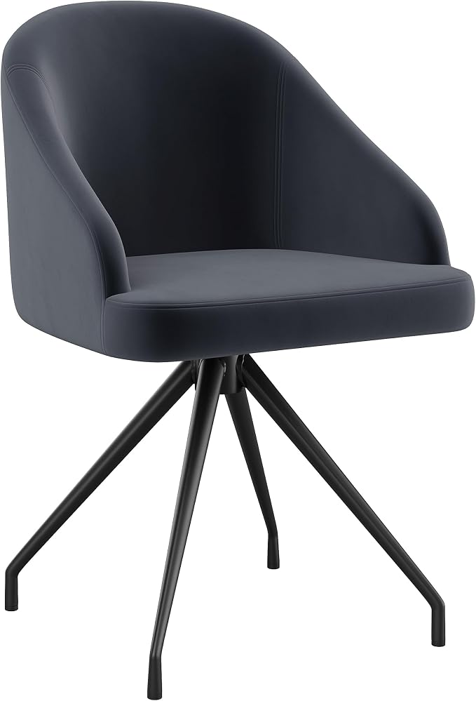 Martha Stewart Sora Stationary Swivel Task Chair with Sloped Arms for Home Office in Gray Velvet with Oil Rubbed Bronze Frame