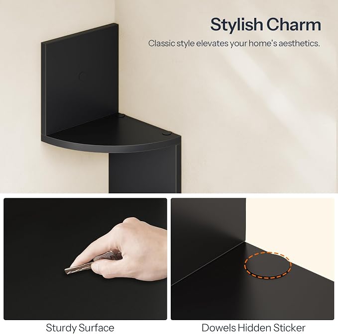 HOOBRO Corner Shelf Wall-Mounted, Set of 2 Floating Corner Shelves for Wall, 5-Tier Corner Bookshelves for Living Room, Bedroom, Bathroom, Home Office, Black BK26BJP201