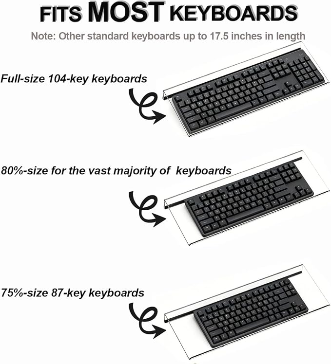 Keyboard Stand for Desk, 17 Inch Clear Ergonomic Keyboard Riser with Wrist Rest, Anti-Slip Silicone Strips, Sturdy Computer Keyboard Lift for Office Home Gaming Typing （Black）