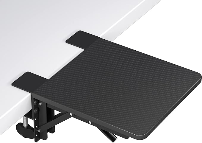 BONTEC Ergonomic Desk Extender Tray, 9.5"x9.1" Table Mount Arm Wrist Rest Shelf, 90°Foldable Elbow Support, Clamp on Computer Arm Rest for Desk, Office & Home Use,Durable Easy to Install,Black pattern