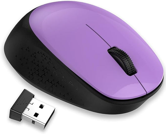 LeadsaiL Wireless Mouse for Laptop, 2.4GHz Silent USB Mouse, Slim Optical Mouse with 3 Buttons, 1600 DPI, Works with Windows, Mac, Chrome OS, Linux - Black and Purple