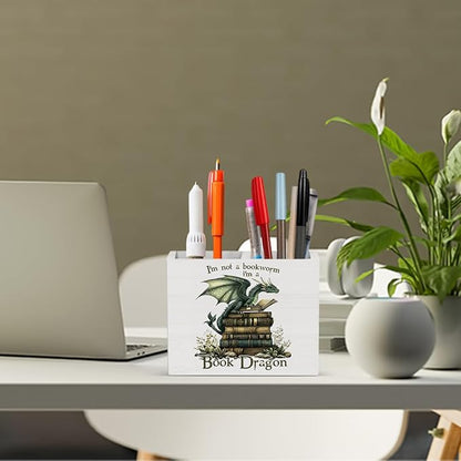 Book Gifts for Book Lovers Reader Writer Librarian Dragon book Wooden Pencil Holder desk decor for Library Office Home Christmas Birthday Holder2823