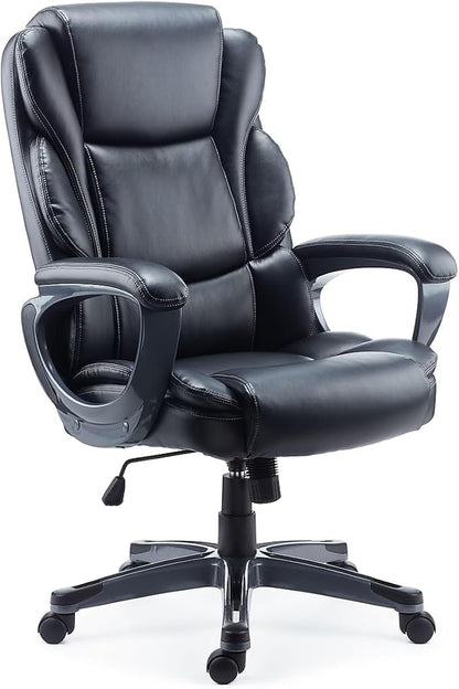 Staples Mcallum Ergonomic Manager & Executive Office Chair, Task Desk Swivel Chair with Wheels, Adjustable Height, Bonded Leather, Black