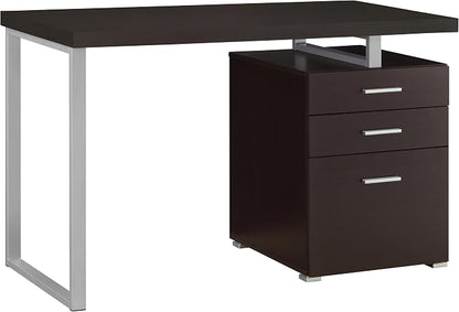 Coaster Home Furnishings Brennan Modern Contemporary Home Office 3-Drawer Writing Desk with Drawers Computer Desk Study Table File Cabinet Storage Silver Metal Frame Cappuccino Brown 800519