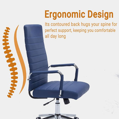 Sidanli Ergonomic Desk Chairs, Executive Swivel Faux Leather High Back Chair with Comfortable Lumbar Support and Smooth Rolling Wheels for Office, Navy Blue