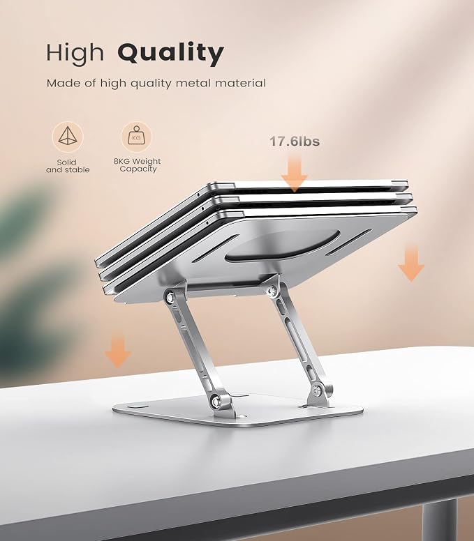 JOIOT Adjustable Aluminum Laptop Stand, Ergonomic Riser for 11-16" Laptops | Free Height Adjustable，Hollow Vent for Fast Cooling, Anti-Slip Silicone Pad, Foldable Portable for Home Office Travel