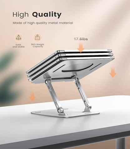 JOIOT Adjustable Aluminum Laptop Stand, Ergonomic Riser for 11-16" Laptops | Free Height Adjustable，Hollow Vent for Fast Cooling, Anti-Slip Silicone Pad, Foldable Portable for Home Office Travel