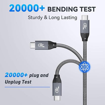 ULT-WIIQ 2FT USB C to USB C 3.2 Gen 2 x 2 Video Cable for Portable Monitor, 4K@144/120/60Hz 8K Display Cable, 20Gbps Data Transfer, PD 3.1 240W Fast Charging, for iPhone 17, MacBook, SSD, CarPlay