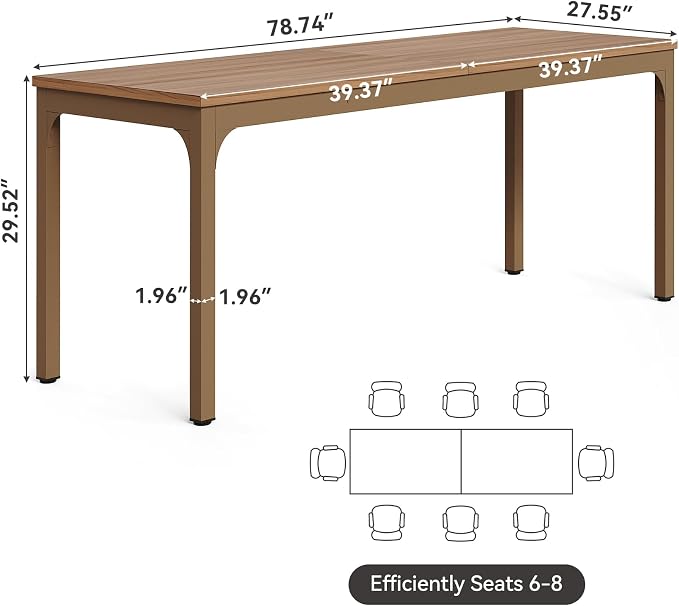 LITTLE TREE 78.7-Inch Ultra Long Double Desk, Writing Gaming Work Computer Two-Person Desk for Home Office, Walnut