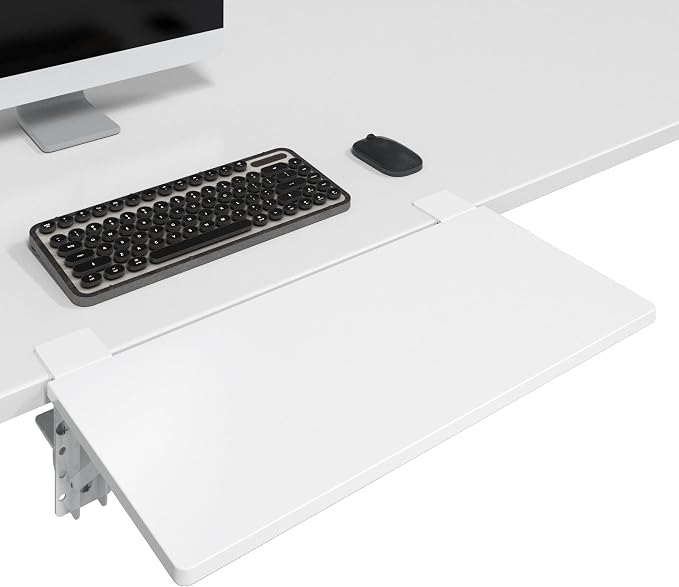 BONTEC Small Ergonomics Desk Extender Tray, 20x9.5 Inch Table Mount Arm Rest Shelf, 90° Foldable Keyboard Tray Platform, Clamp on Computer Arm Rest for Desk, Suitable for Office Desks, White