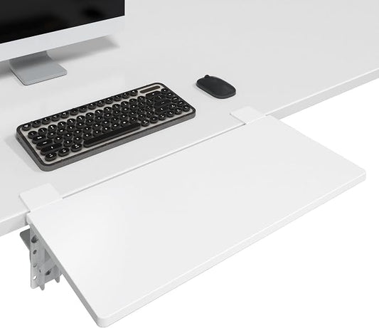 BONTEC Small Ergonomics Desk Extender Tray, 20x9.5 Inch Table Mount Arm Rest Shelf, 90° Foldable Keyboard Tray Platform, Clamp on Computer Arm Rest for Desk, Suitable for Office Desks, White