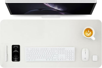 HOMIEAZICOZI Leather Desk Mat - Non-Slip PU Desk Pad for Office and Home - Desk Organization and Accessories - Ideal for Large Mouse Pad and Desk Mats on Top of Desks (White,36''x 17'') (DPD-W-L)