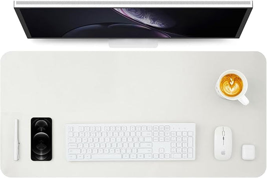 HOMIEAZICOZI Leather Desk Mat - Non-Slip PU Desk Pad for Office and Home - Desk Organization and Accessories - Ideal for Large Mouse Pad and Desk Mats on Top of Desks (White,36''x 17'') (DPD-W-L)