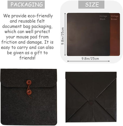 Mouse Pad-Premium Full Grain Genuine Leather-Handmade with Cowhide Crazy Horse Leather-Suitable for Working from Home or in the Office-Square 9.8x9.8in-Vintage Black