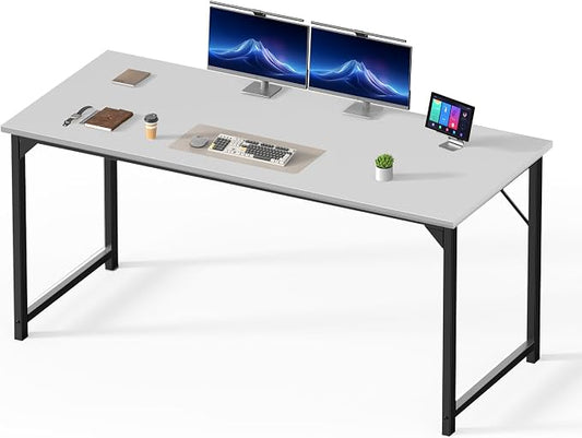OLIXIS 63 Inch Computer Office Desk for Small Spaces, Writing Gaming Work Desk Modern Study Table with Metal Frame Home Bedroom, White