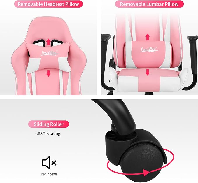 Gaming Chair Office Chair Desk Chair with Lumbar Support Headrest Armrest Task Rolling Swivel Ergonomic E-Sports Adjustable PC Gamer Chair (Pink)