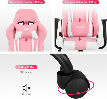 Gaming Chair Office Chair Desk Chair with Lumbar Support Headrest Armrest Task Rolling Swivel Ergonomic E-Sports Adjustable PC Gamer Chair (Pink)