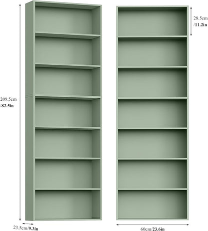 FACBOTALL 82" Tall Bookshelf Set of 2, 7-Tier Double Open Shelves Bookcase,Freestanding Display Storage Shelves, Tall Bookcase Home Decor Furniture for Home Office,Living Room,Bedroom, Green