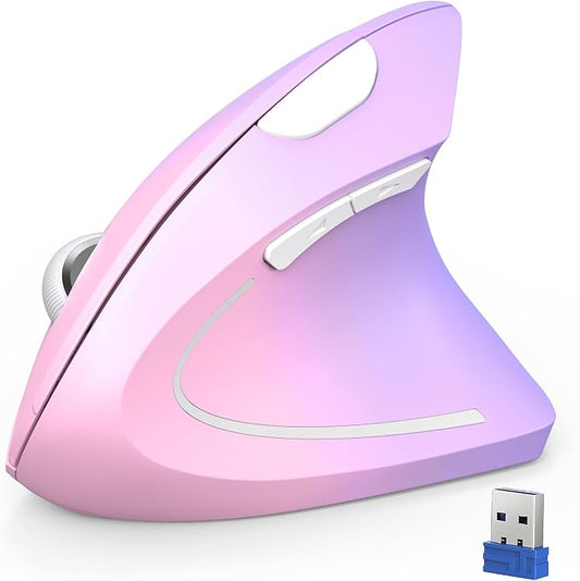 TECKNET Ergonomic Mouse Vertical Wireless with 2.4GHz USB Receiver - Optical Carpal Tunnel Mice Right Hand, 4800 DPI Adjustable, Quiet Clicks, 6 Buttons for Laptop, Desktop, PC, Computer - Pink Purple