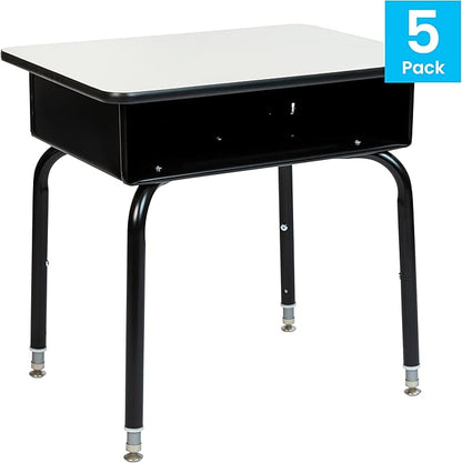Flash Furniture Billie Student Desk - Gray Open Front Metal School Desk - 24"W x 18"D Adjustable Height, Durable Desk for School or Remote Learning, Set of 5