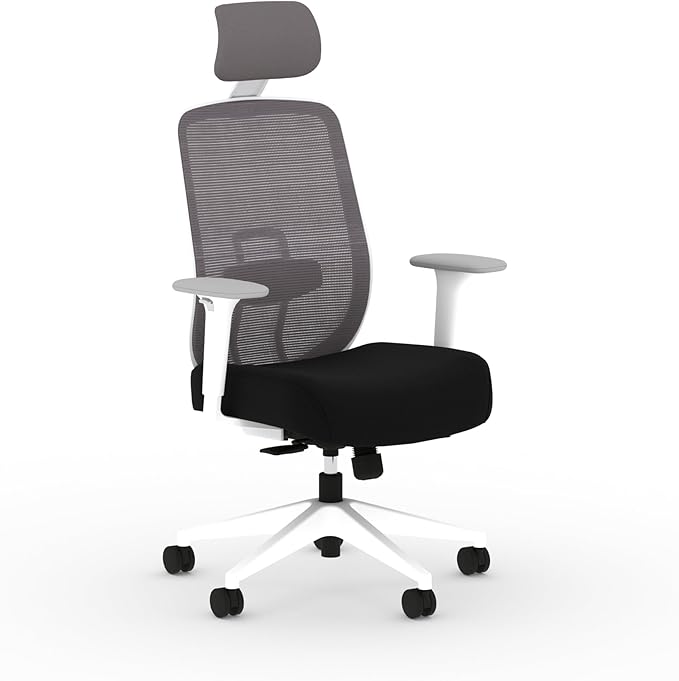HON Altern Ergonomic Office Chair with Headrest, Mid‑Back Mesh Desk Chair, Adjustable Arms, Seat Slide, Synchro‑Tilt, Rolling Computer Seat for Home Office, White Frame, Black