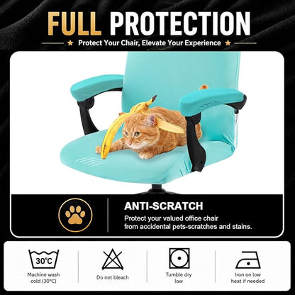 Stretch Computer Office Chair Cover with Armrest Covers Durable Zipper Universal Washable Removable Spandex Rotating Boss Chair Slipcovers Anti-dust Soft Desk Chair Seat Protector, Tifanny Blue