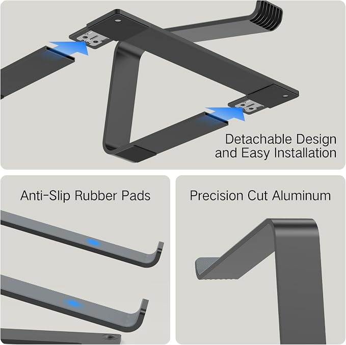 Tonmom Laptop Stand for Desk, Aluminum Laptop Riser Holder, Removable Metal Notebook Stand Ventilated Cooling Computer Riser Compatible with 10-15.6” Laptops