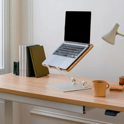 Branch Adjustable Laptop Stand - Portable Wooden Laptop Riser with Customizable Height & Angle - Foldable - Secure Silicon Grips for Home or Office - Woodgrain