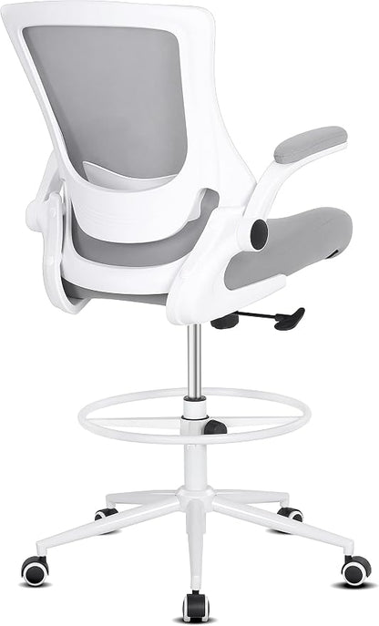 Misolant Tall Office Chair, Drafting Chair for Standing Desk, High Office Chair with Adjustable Lumbar Support, Flip-up Arm and Footrest Ring, Tall Drafting Chair for Bar Height Desk