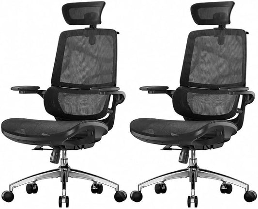 SIHOO M59AS Ergonomic Office Chair, Desk Chair with 3D Flip-up Armrests, Computer Chair with Dual Back Design and Adaptive Dynamic Lumbar Support, 2 Packs, Black