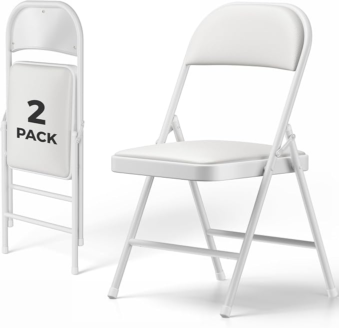 2 Pack Folding Chairs, PU Leather Folding Dining Chairs with Padded Cushion Seat & Back, Indoor Outdoor Folding Chair Set for Home Office, Parties, Events, Wedding, Extra Guest Seating