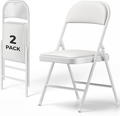 2 Pack Folding Chairs, PU Leather Folding Dining Chairs with Padded Cushion Seat & Back, Indoor Outdoor Folding Chair Set for Home Office, Parties, Events, Wedding, Extra Guest Seating