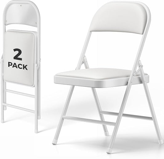 2 Pack Folding Chairs, PU Leather Folding Dining Chairs with Padded Cushion Seat & Back, Indoor Outdoor Folding Chair Set for Home Office, Parties, Events, Wedding, Extra Guest Seating