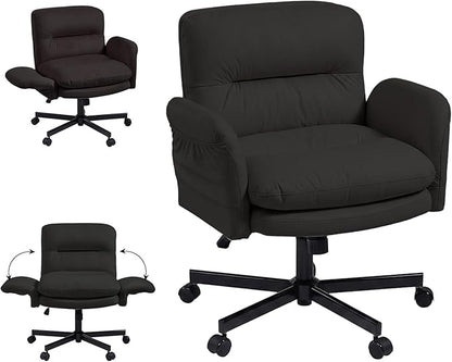 Bestier Criss Cross Office Chair with Flip-Up Armrests, Swivel Makeup Vanity Chair with Wheels & Side Pockets, Cross Legged Office Chair for Home Office, Bedroom, Black PU Leather