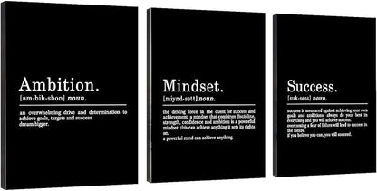Inspirational Canvas Painting Wall Art -EPHANY ART - Mindset Quotes Prints, Motivational Wall Art Success Framed Entrepreneur Poster Positive Quotes Wall Poster for Home Office Workplace (M-3pcs,20x30inchx3pcs)
