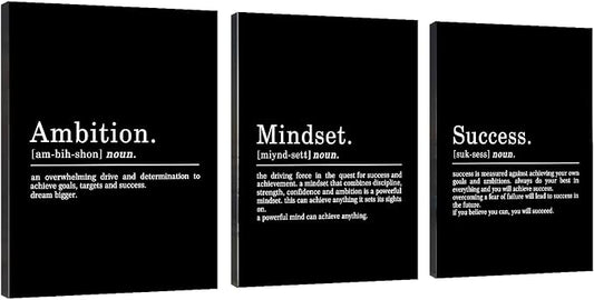 Inspirational Canvas Painting Wall Art -EPHANY ART - Mindset Quotes Prints, Motivational Wall Art Success Framed Entrepreneur Poster Positive Quotes Wall Poster for Home Office Workplace (M-3pcs,20x30inchx3pcs)