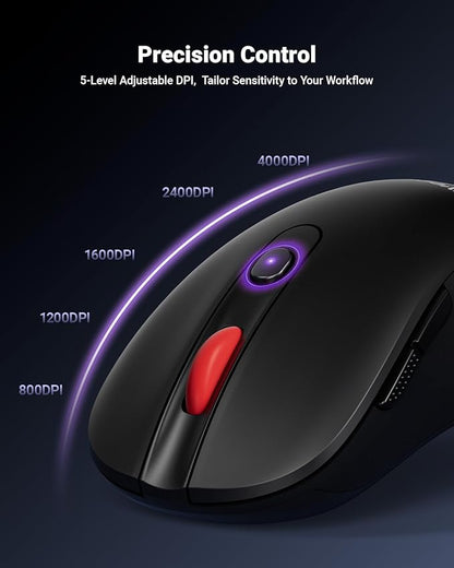 wegear USB Wireless Mouse for Laptop PC Mac, 2.4GHz Cordless Mouse with 6 Buttons, 5-Level Adjustable 4000 DPI, Ergonomic Portable Optical Computer Mice, 24-Month Battery Life -Black