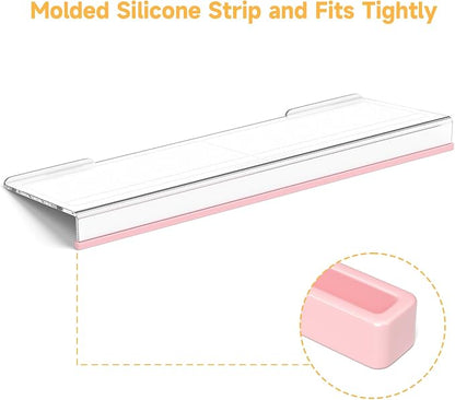 Ergonomic Computer Keyboard Stand - 17 Inch Clear Acrylic Keyboard Riser for Desk Tilted Keyboard Holder Tray with Memo Board & Pink Non-Slip Strip for Home Office Easy Typing & Working