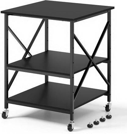 Warmiehomy 24"x24"x30" Large Printer Stand with Storage, 3 Tier Rolling Printer Cart Table, Mini Fridge Stand with Wheels, Use for 3D Laser Printer Home Office, Black