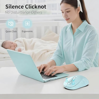 Wireless Mouse, 2026 New Model, Silent Click Ergonomic Design, Portable, 4 Buttons, Adjustable DPI (800/1200/1600), for Laptop/PC/Office (Blue)